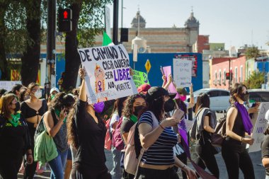 Uluslararası Kadınlar Günü anısına düzenlenen feminist bir gösteri olan 8M yolunda, Puebla 'daki kadın cinayetlerinin aydınlatılmasını talep ediyorlar..