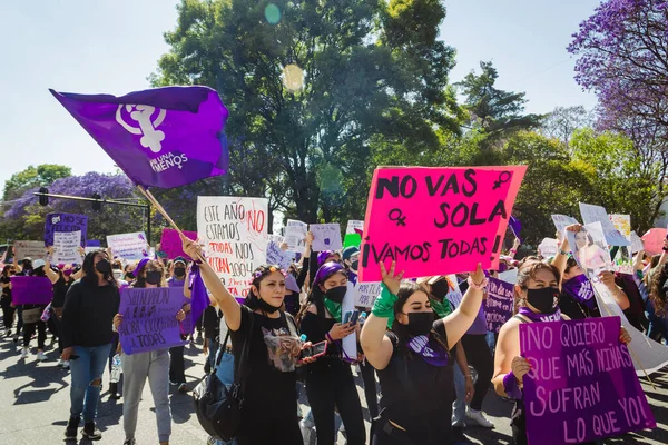 Caminho Uma Manifestação Feminista Para Comemorar Dia Internacional Mulher Eles — Fotografia de Stock