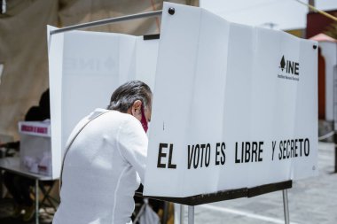 Citizens go to the polls to vote in the Citizen Consultation for the Removal of the Mandate of the President of Mexico, Andres Manuel Lopez Obrador (AMLO) clipart