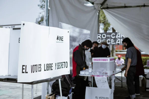 Vatandaşlar, Meksika Başkanı Andres Manuel Lopez Obrador 'un (AMLO) görevden alınması için Vatandaş Danışmanlığı' nda oy kullanmak üzere sandık başına gidiyor.)