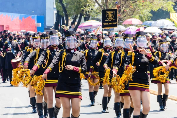Student Music Band Parade Commemorate Battle Puebla May — Stockfoto