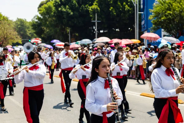 Student Music Band Parade Commemorate Battle Puebla May — Stock Fotó