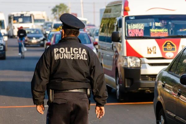 Městská Policie Ulicích Města Puebla Rušné Silnici — Stock fotografie