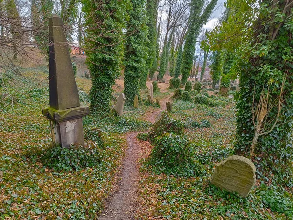 Vägen Går Genom Gamla Förstörda Judiska Kyrkogården Med Alla Gravar — Stockfoto