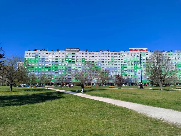 Budapest Hongrie Avril 2022 Immense Immeuble Style Communiste Avec Grand — Photo