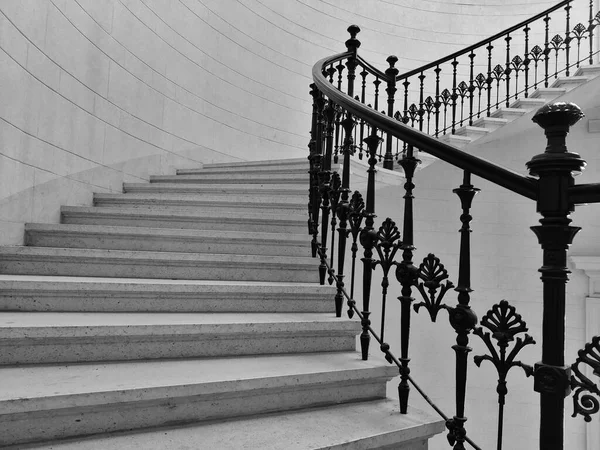 Stairs Going Another Floor White Wall Left Side Black Banister — стоковое фото