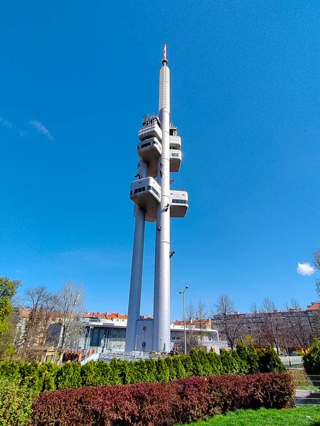 Praga República Tcheca Abril 2022 Torre Televisão Zizkov Com Suas — Fotografia de Stock