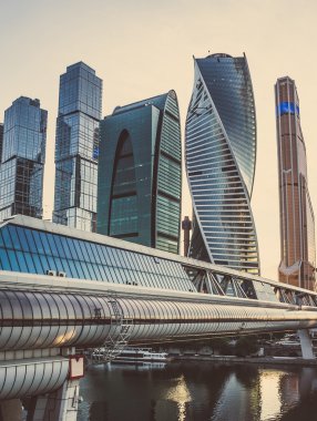 Moskova City ünlü gökdelenler güzel akşam görünümü