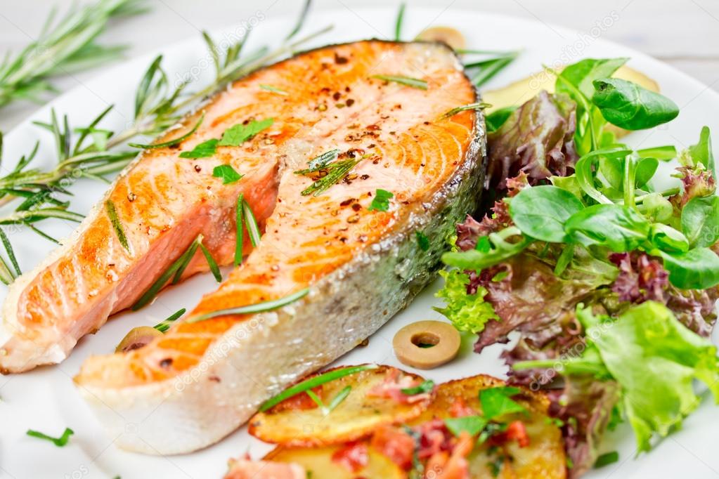 Grilled salmon steak