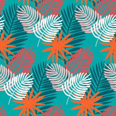 Canavar ve palmiye deseni, tropikal yaprak modası, vektör illüstrasyonu