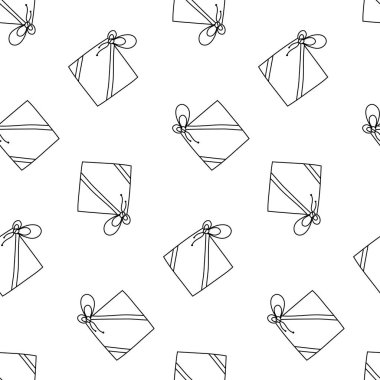 Kurdeleli hediye, siyah beyaz, el çizimi pürüzsüz desen