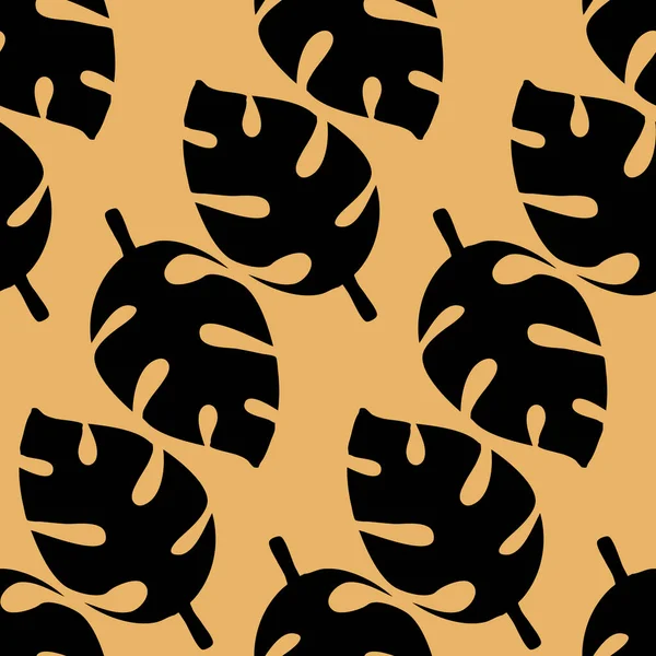 Monstera Αδιάλειπτη Μοτίβο Σκαλιστά Μαύρα Τροπικά Φύλλα Διανυσματική Απεικόνιση — Διανυσματικό Αρχείο