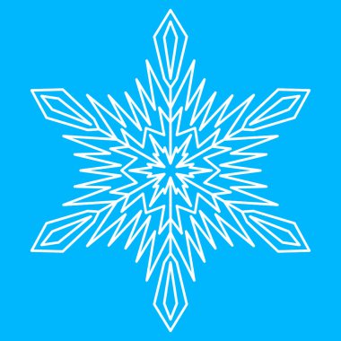 Beyaz kar tanesi, kış ikonu. Basit bir Noel sembolü, buz kristali kar tanesi altılısı.