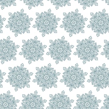 Kar tanesi pürüzsüz desen, Noel arkaplan beyaz mavi kar taneli sonsuz desen, vektör çizimi