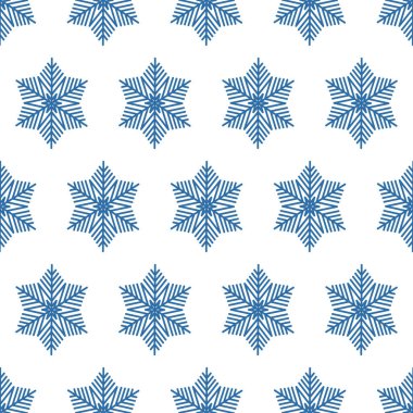 Kar tanesi pürüzsüz desen, Noel arkaplanı beyaz mavi sonsuz desen, vektör illüstrasyonu