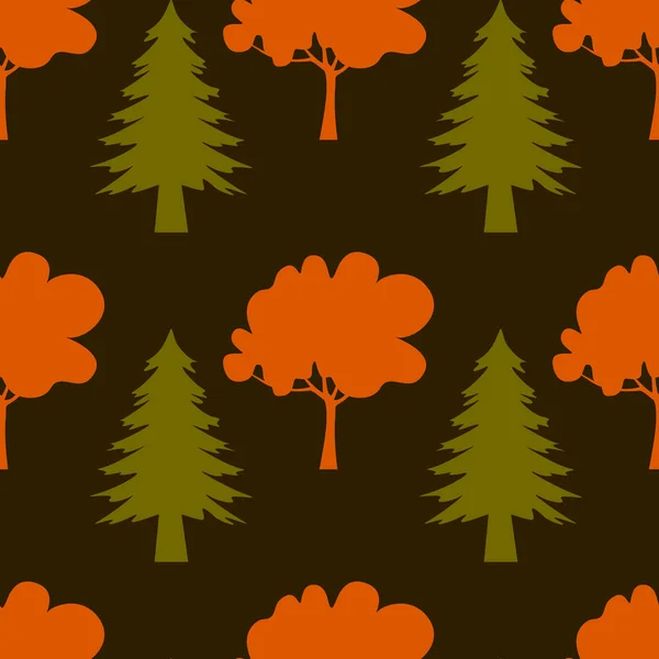 Outono Sem Costura Padrão Abeto Verde Árvore Caduca Vermelha Floresta — Vetor de Stock