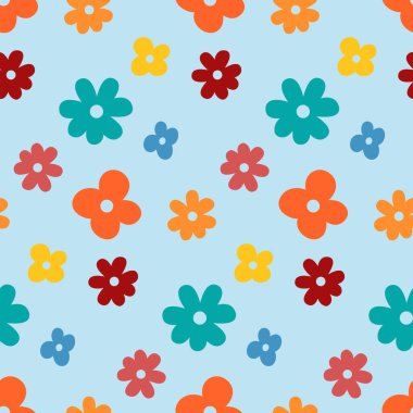 Kusursuz desen, sarı turuncu kırmızı çiçek, basit çocuksu tasarım vektör çizimi.