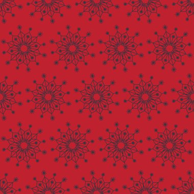 Kar tanesi mandala pürüzsüz desen, geometrik kar tanesi basit tasarım kırmızı renk, vektör illüstrasyonu