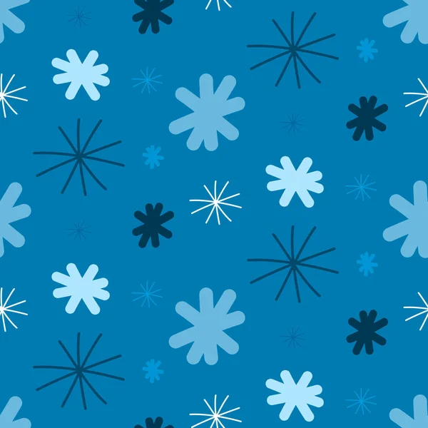 Modré Bílé Sněhové Vločky Ruční Kreslení Bezešvé Vzor Vektorové Ilustrace — Stockový vektor