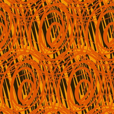 Kusursuz desenli, turuncu, siyah, soyut el çizimi, soyut çember, vektör illüstrasyonunu zenginleştir