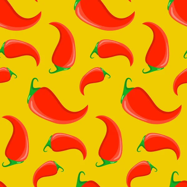 Nahtloses Muster Rote Chilischoten Auf Gelbem Hintergrund Vektorillustration Für Textilien — Stockvektor