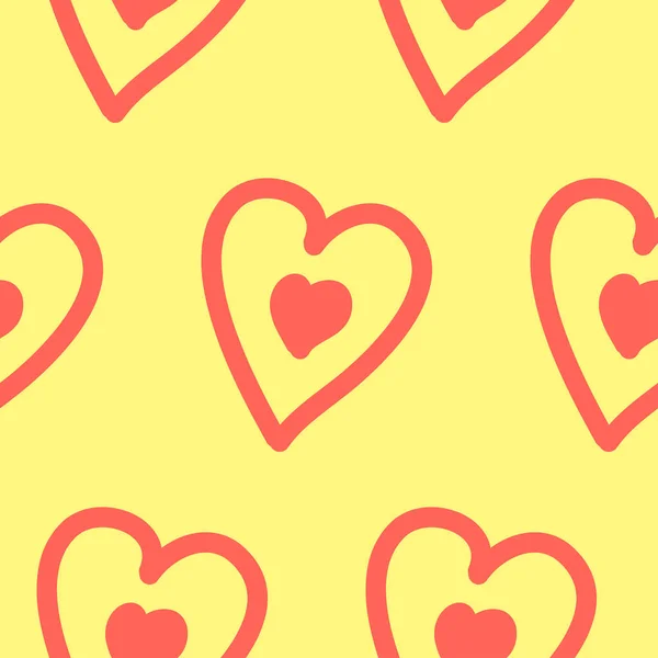 Nahtloses Muster Herzsymbol Der Liebe Rosa Auf Gelb Vektorillustration Für — Stockvektor