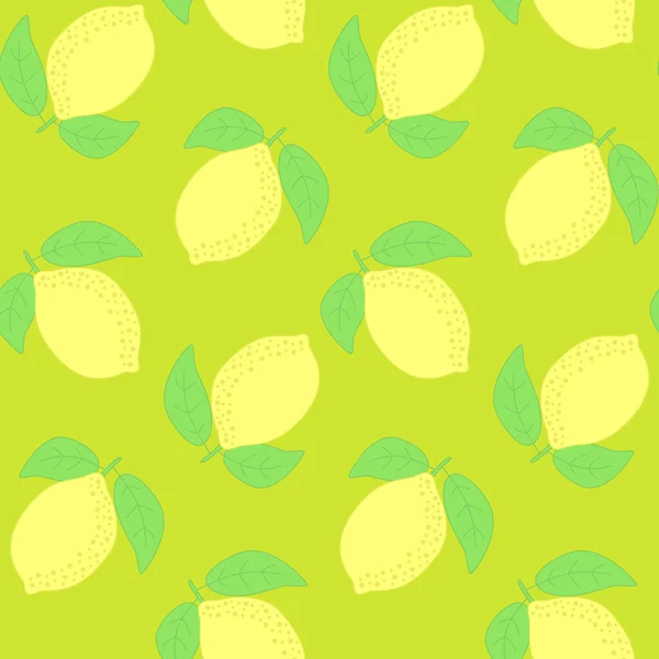 Motif Sans Couture Citron Agrumes Jaune Avec Feuille Illustration Vectorielle — Image vectorielle