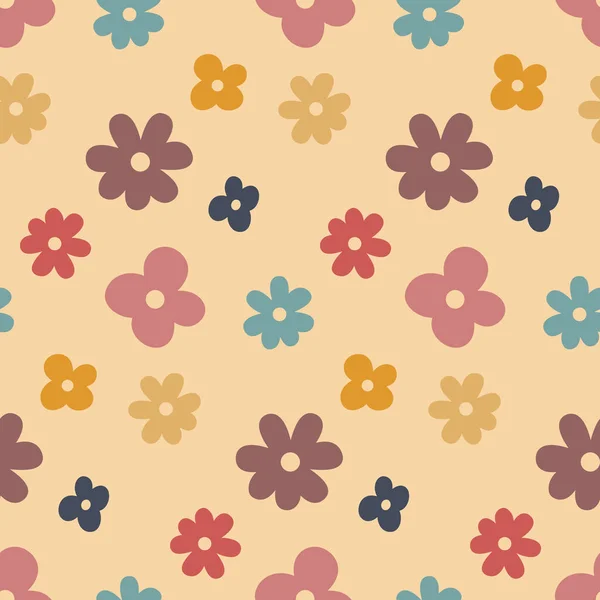 シームレスなパターン カラフルな花 シンプルな子供っぽいデザインのベクトルイラスト — ストックベクタ