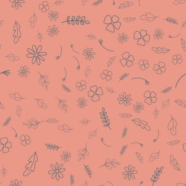 无缝图案 粉红花叶有机形状 纺织品和包装载体图解简易设计 — 图库矢量图片