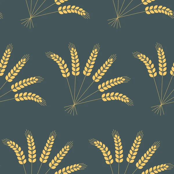Seamless Pattern Ear Wheat Rye Rural Harvest Dark Background Vector — Stock Vector