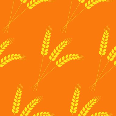 Kusursuz desen, çavdar ekmeği kulağı, turuncu arka planda üç sivri uçlu tekstil için vektör çizimi.
