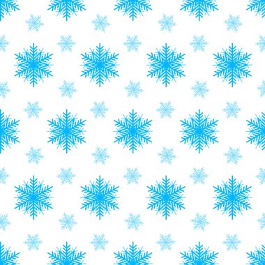 Karlı noeller kusursuz desen, beyaz arkaplanda mavi kar tanesi