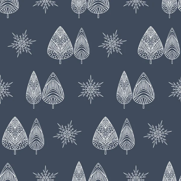 Симпатичный Рождественский Узор Печатей Белый Елочный Снежок Темном Фоне Текстиля — стоковый вектор