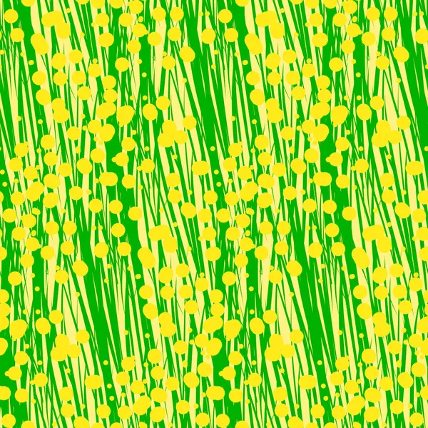 幻想的な植物 細い茎と巻きミモザの花 シームレスなパターンの背景 パッケージ装飾とテキスタイルデザイン — ストックベクタ