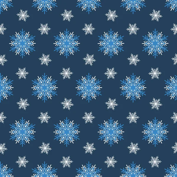 Snowy Christmas Seamless Pattern Dark Background Blue White Crystal Snowflake — Stock Vector
