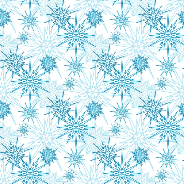 寒冷的冬季圣诞无缝图案 白色背景上的蓝色雪花 水晶对称装饰品 — 图库矢量图片