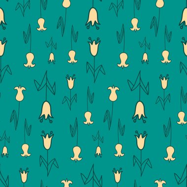 Sarı lale çiçeği, pürüzsüz desen yeşil arkaplan duvar kağıdı tekstil tasarımı