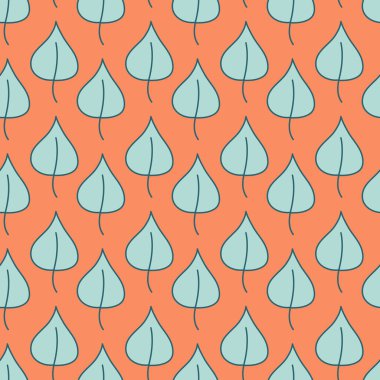 Turuncu bir zemin üzerinde kusursuz desenli hafif huş yaprağı, tekstil duvar kağıdı, ambalaj tasarımı ve iç dekorasyon için