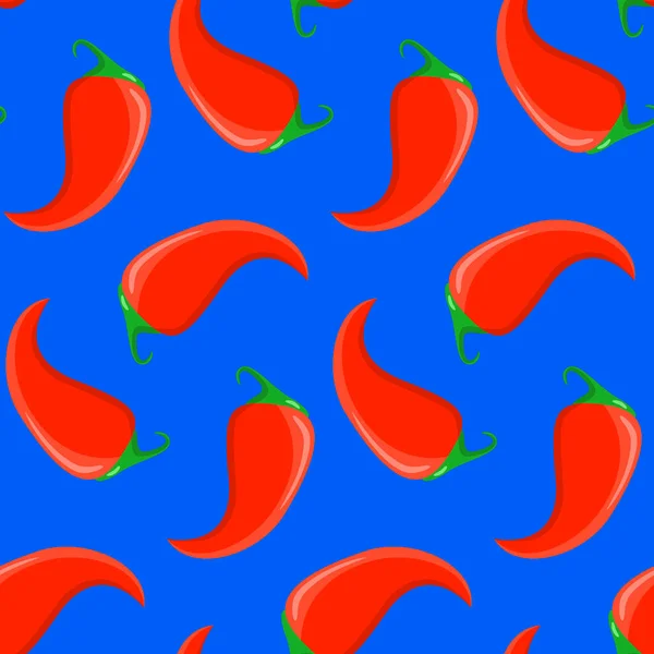 Motif Sans Couture Piments Rouges Jalapeno Sur Fond Bleu Illustration — Image vectorielle