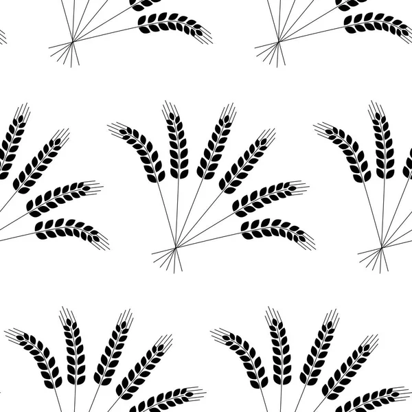 Kusursuz desen, buğday kulağı, tekstil hasat verimliliği için vektör çizimi, siyah beyaz.