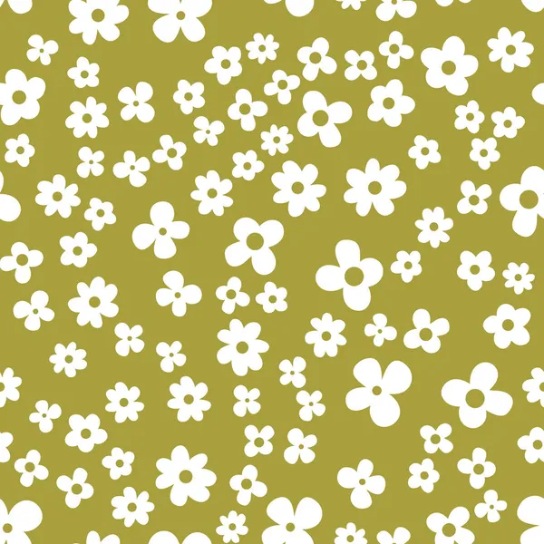 Motif Sans Couture Fleur Blanche Sur Fond Kaki Papier Peint — Image vectorielle