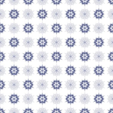 Beyaz arkaplanda sade mavi kar tanesi, dekorasyon ve hediye paketi için kusursuz desen