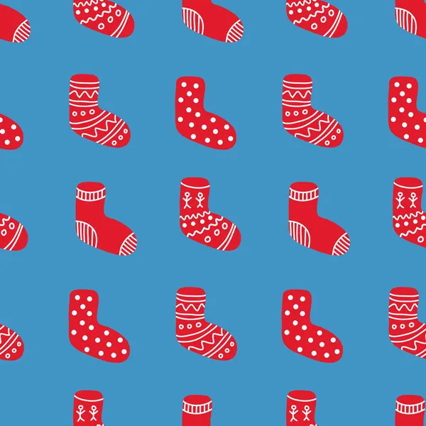 Christmas Decoration Red Santa Sock Seamless Pattern Cute Simple Childish — Stock Vector