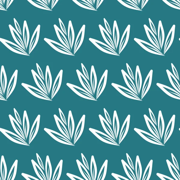 Bush Feuille Blanche Biologique Sur Motif Bleu Turquoise Simple Sans — Image vectorielle