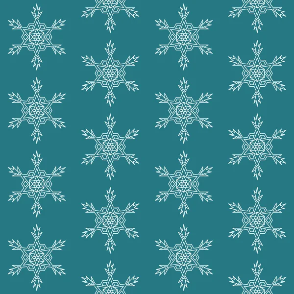 Eenvoudige Sneeuwvlok Groene Achtergrond Kerst Naadloos Patroon Voor Decoratie Cadeaupapier — Stockvector