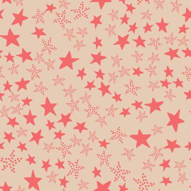 Kusursuz desen, nokta yıldız düşüşü, yıldız elementli nazik pembe vektör çizimi