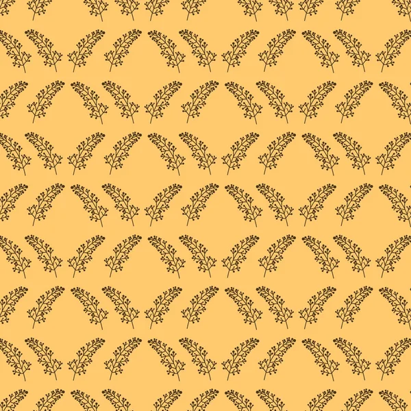 Απρόσκοπτη Μοτίβο Χαριτωμένο Συμμετρικό Κλαδί Κίτρινο Φόντο Για Ταπετσαρία Σχεδιασμό — Διανυσματικό Αρχείο