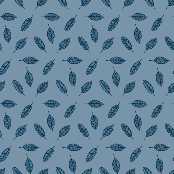纺织品墙纸 包装设计和室内装饰用无缝图案手绘树叶蓝灰色背景 — 图库矢量图片
