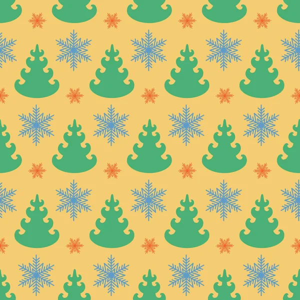 Padrão Sem Costura Inverno Com Árvore Natal Floco Neve Decoração — Vetor de Stock