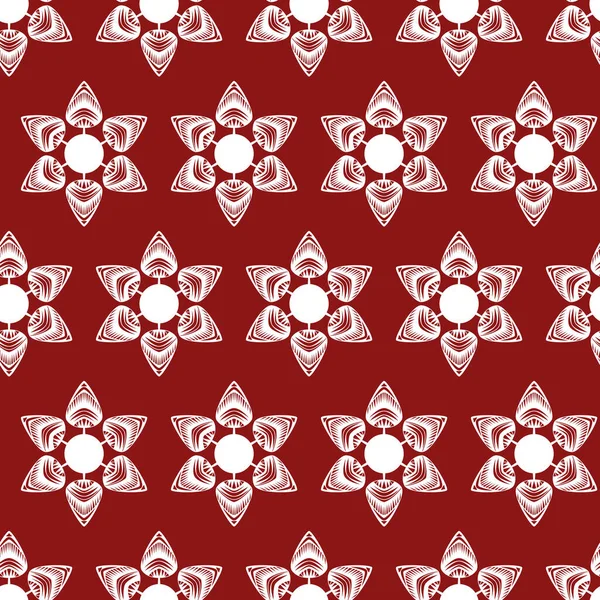 お祝い包装紙のための赤い雪の結晶クリスマスの装飾シームレスパターン — ストックベクタ